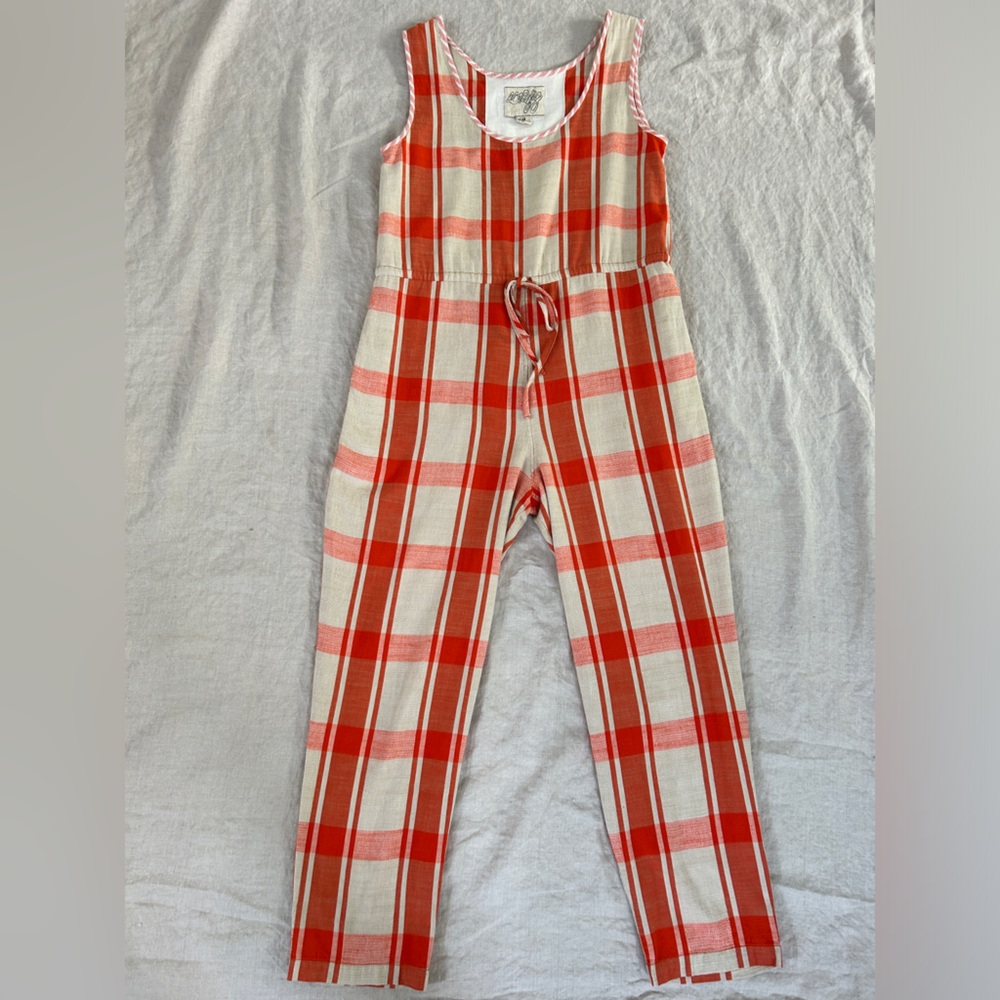 Ace & Jig Red and Cream Plaid Sleeveless Jumpsuit